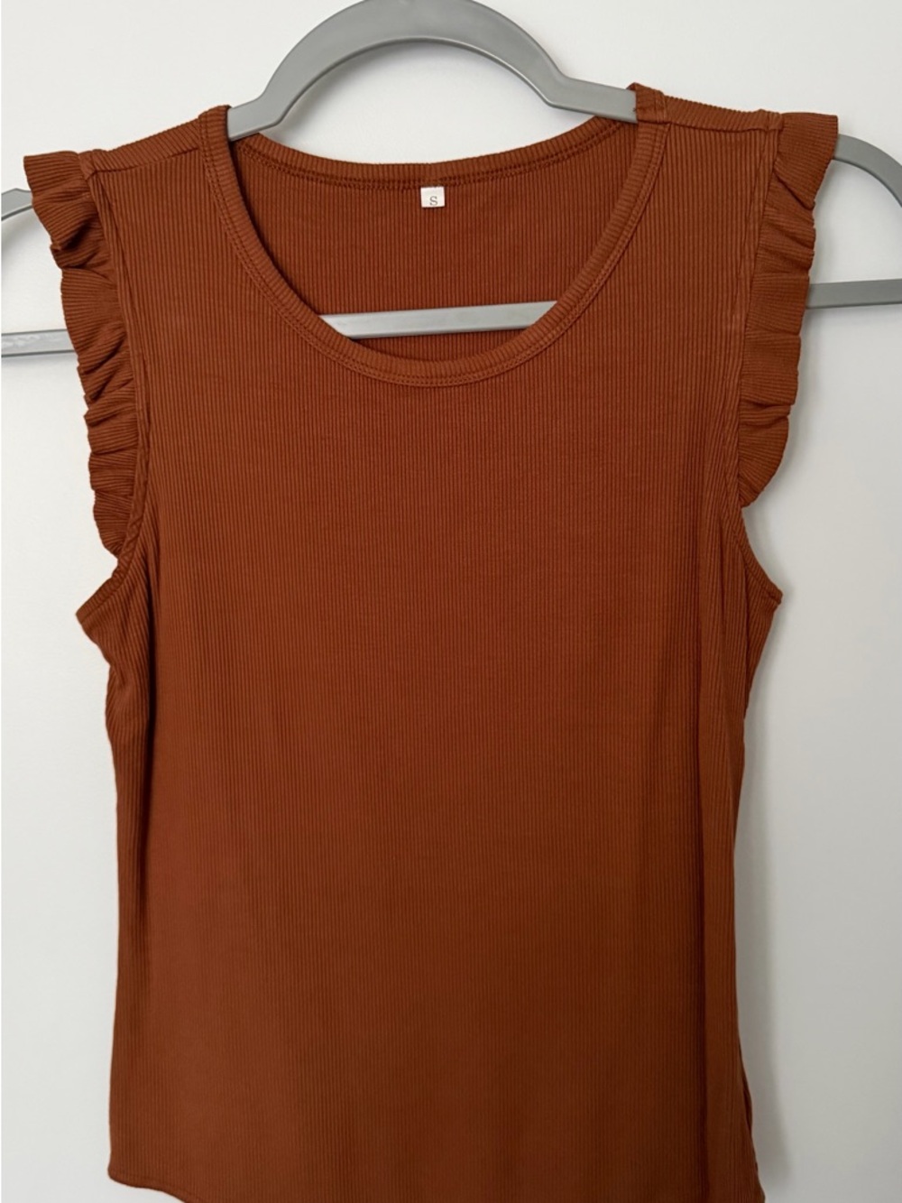 Ruffle Sleeve Ribbed Bodysuit - Rust - Picture 2 of 3